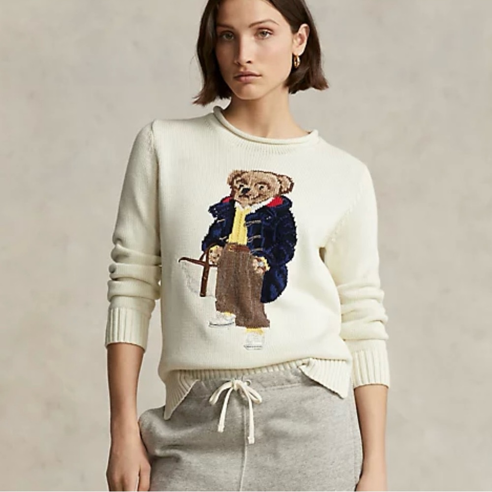Polo by Ralph Lauren Cream Sweater with Bear Motif